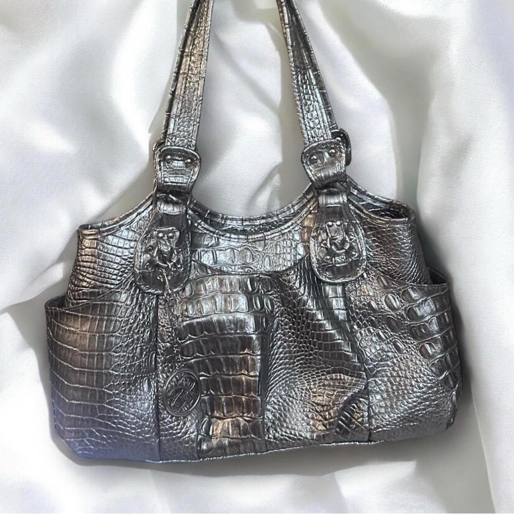 Silver Crocodile-Embossed Women's Handbag